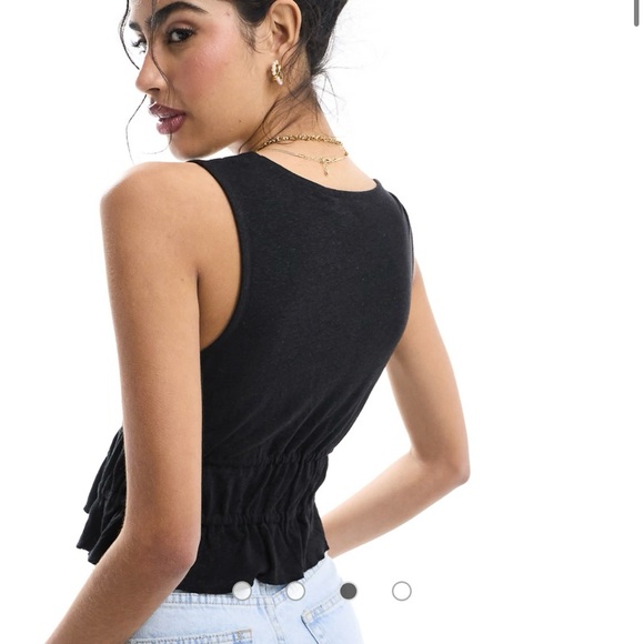 NEW 🔥 ASOS Design Linen Look Tie Front Top in Black Size Small - Picture 3 of 5